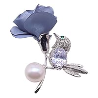 JYX Jewelry Pearl Rose and Bird Brooch Bouquet White Freswater Cultured Pearl Pin