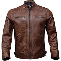 Mens Genuine Leather Biker Jacket Black | Vintage Brown Distressed Lambskin Motorcycle Jackets for Men