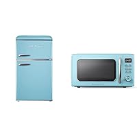 Galanz 3.1 cu. ft. Compact Refrigerator and 1.1 cu. ft. Countertop Microwave Oven Bundle - Blue Retro Style