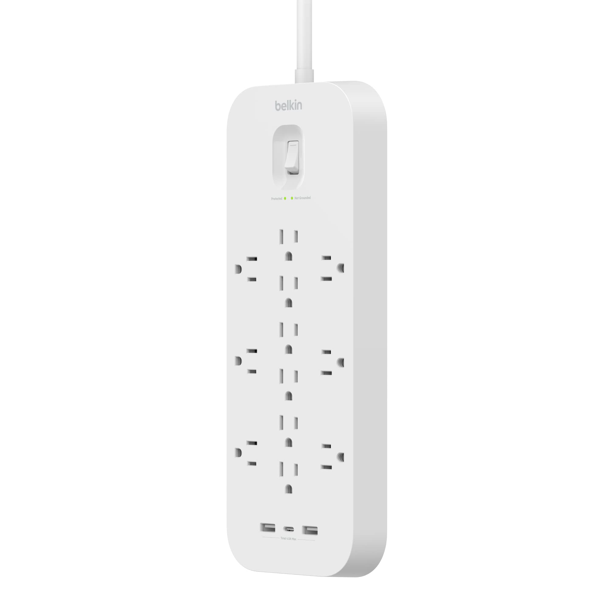 Belkin 12-Outlet Surge Protector Power Strip w/ 12 AC Outlets, 1 USB-C Port, & 2 USB-A Ports, 6ft Cable, Overload and Overvoltage Protection, and On/Off Power Switch - 4,000 Joules of Protection