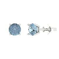 0.9ct Round Cut Conflict Free Solitaire Aquamarine Blue Unisex Stud Earrings 14k White Gold Push Back conflict free Jewelry