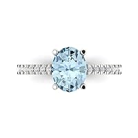 Clara Pucci 1.83ct Oval Cut Solitaire Natural Sky Blue Topaz Proposal Designer Wedding Anniversary Bridal ring Real 14k White Gold