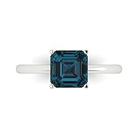 Clara Pucci 2.0 ct Asscher Cut Solitaire Natural London Blue Topaz Engagement Wedding Bridal Promise Anniversary Ring 18K White Gold