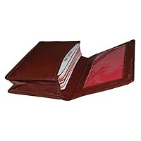 Leatherboss Genuine Leather Credit Business Card Holder Wallet with Expandable Pocket, Brown