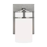 Generation Lighting 4121601-962 Robie Etched/White Glass Cylinder Wall Sconce Lighting Fixture, 1-Light 75 Watt, 8