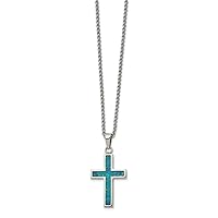 Chisel Stainless Steel Polished With Simulated Opal Small Religious Faith Cross Pendant a Rolo Chain Necklace Measures 2mm Wide 22 Inch Jewelry Gifts for Women