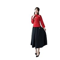 Women's Embroidered Tops and Skirts Cheongsam Set,Elegant Chinese Qipao Hanfu Tang Suit