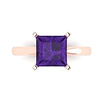 3.1 ct Princess Cut Solitaire Purple Amethyst Classic Anniversary Promise Engagement ring Solid 18K Rose Gold for Women