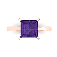 Clara Pucci 2.9ct Princess Cut Solitaire Natural Amethyst Proposal Wedding Bridal Designer Anniversary Ring 14k Rose Gold for Women