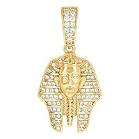 925 Sterling Silver Yellow tone Mens CZ Cubic Zirconia Simulated Diamond Egyptian Pharaoh Fashion Charm Pendant Necklace Jewelry for Men