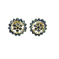 1 CT Round Cut Cluster Blue Sapphire Flower Stud Earrings 14K Yellow Gold Over Sterling Silver for Valentine Day