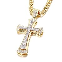 Double Layer huge Cross Convex Arc Pendant For Men Chain Jewelry Cross Necklace Length: 20inch(50cm) (Large Gold White- )