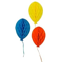 Talking Tables Paper Honeycomb Birthday Balloons - Pack of 3 Hanging Party Decorations in Blue, Yellow and Orange, Unisex, Reusable