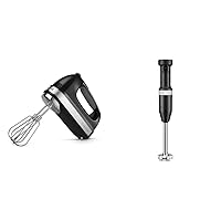 KitchenAid 9-Speed Digital Hand Mixer with Turbo Beater II Accessories and Pro Whisk - Onyx Black and KitchenAid Variable Speed Corded Hand Blender KHBV53, Matte Black