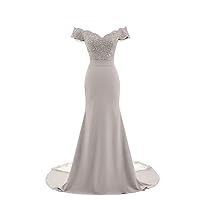 ZHengquan Women's One Shoulder Satin Beaded Ball Gown Lace Appliques Mermaid Long Bridesmaid Dresses