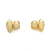2 Pcs 18K Gold Plated Double Tooth Cap Hip Hop Teeth Grillz Vampire Fangs Grills Set for Men and Women Rapper Cosplay Costume