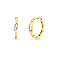 14k Yellow Gold Toddlers and Little Girls Baguette Cut Cubic Zirconia Hoop Earrings 9mm - Stylish and Simple CZ Hoop Earrings For Young Girls - Classic Accessories for Young Girls Special Occasion