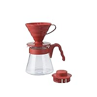 Pour Over Coffee Starter Set Coffee Dripper Set Dripper, Glass Server, Scoop and Filters Size 02, Red