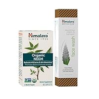 Himalaya Botanique Neem & Turmeric Face Wash 150ml plus Organic Neem 60 Caplets 600 mg Acne Care - BUNDLE
