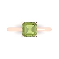 Clara Pucci 1.45ct Asscher Cut Solitaire Genuine Natural Pure Green Peridot 4-Prong Classic Statement Ring 14k Rose Gold for Women