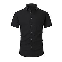 Men's Linen Shirts Short Sleeve Casual Shirts Button Down Shirt for Men Beach Summer Shirt Regular Fit Stretch Tops