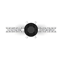 1.3 Brilliant Round Cut Solitaire Stunning Natural Black Onyx Accent Anniversary Promise Bridal ring Solid 18K White Gold