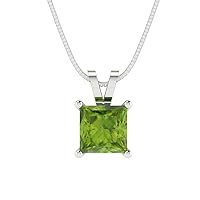 1.0 ct Princess Cut Designer Genuine Natural Green Peridot Solitaire Pendant Necklace With 16