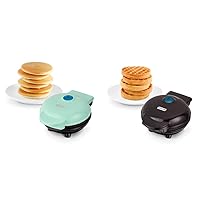 DASH Mini Griddle (4 Inch) and Mini Waffle Maker (4 Inch) Bundle - Aqua and Black