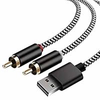 USB to 2-Male RCA Audio Aux Cable for PC Stereo Y Splitter Cord Jack Adapter Compatible with USB A Laptop, Linux,Windows, Desktops and More Device for Amplifiers, Home Theater, Speaker (16Feet)