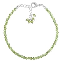 Natural Peridot 3mm Round Shape Faceted Cut Gemstone Beads 7 Inch Adjustable Silver Plated Clasp Bracelet For Men, Women. Natural Gemstone Link Bracelet. | Lcbr_05034