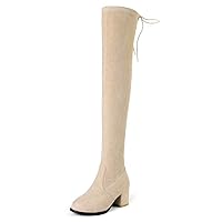 Suede Round Toe Women's Over The Knee Boots Block Heel Stretch Lace up Cute Fashion Shoes