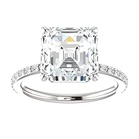 Kiara Gems 3 Carat Asscher Diamond Moissanite Engagement Ring Wedding Ring Eternity Band Vintage Solitaire Halo Hidden Prong Setting Silver Jewelry Anniversary Ring Gift