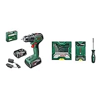 Bosch Home and Garden Home and Garden UniversalDrill 18V-60 Cordless Screwdriver (2 Batteries, 18 Volt System, in Case) Black + 25 + 15 + 1 Mini X-Line Set Plus Handle (for Metal, Wood, Stone,