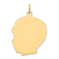 Solid 14k Yellow Gold Plain Large .018 Gauge Facing Left Boy Head Customize Personalize Engravable Charm Pendant Jewelry Gifts For Women or Men (Length 1.17