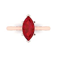 Clara Pucci 1.6 ct Brilliant Marquise Cut Solitaire Simulated Ruby Classic Anniversary Promise Bridal ring Solid 18K Rose Gold for Women