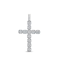 10K Yellow Gold Mens Baguette Diamond Cross Necklace Pendant 2-1/2 Ctw.