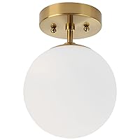 Brass Semi Flush Mount Ceiling Light Fixture, Frosted Glass Shade Vintage Close to Ceiling Light Fixture, Modern Indoor Light Fixtures Ceiling Mount for Bedroom, Hallway, Corridor, Room Decor Lamp