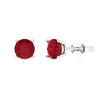 2.0 ct Brilliant Round Cut Solitaire VVS1 Simulated Ruby Pair of Stud Earrings Solid 18K White Gold Push Back