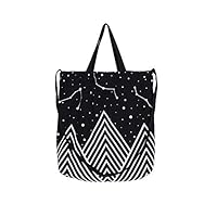 Mountain Star Print Canvas Tote Convertible Shoulder Bag Black, Medium