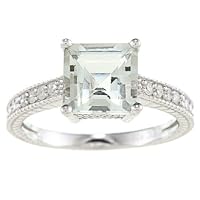 Sterling Silver Vintage Style Square Green Amethyst and Diamond Ring (1/6 TDW)