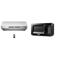COSMO COS-QS75 30 in. Under Cabinet Range Hood with 500 CFM, Permanent Filters, LED Lights & COMFEE' EM720CPL-PMB Countertop Microwave Oven with Sound On/Off, ECO Mode