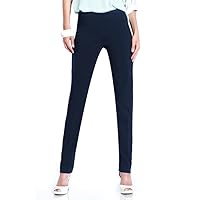 SLIM-SATION Women's Wide Band Regular Length Pull-on Straight Leg Pant with Tummy Control, Midnight, 10