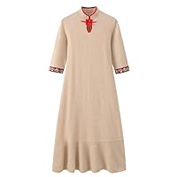 Cashmere Improve Cheongsam Dress Jacquard Knitted Skirt Soft Warm Pullover Sweater A line Skirt 1603