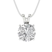 Clara Pucci 1.5 ct Round cut Genuine Lab Created Grown Cultured Diamond Solitaire VS1-2 Color J-K 18K White Gold Pendant with 16
