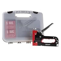 Staple Gun - 3-Way Stapler for Fabrics, Wood, Crafts, Construction, and Bulletin Boards - Staples and Carrying Case Included by Stalwart (Red)