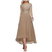 Tea Length Lace Appliques Mother of The Bride Dresses 3/4 Sleeves Chiffon Formal Evening Gown for Wedding Women