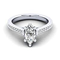 DESTINY JEWEL Gorgious View 2.85Ct Marquis Cut Diamond Engagement Wedding Ring, Solid 925 Silver 14K White Gold Over Ring.