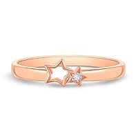 925 Sterling Silver Rose Gold Flashed Double Open Star Ring for Preteens and Teenage Girls Sizes 5, 6 & 7 - Beautiful Celestial Star Rings for Teens With Clear Cubic Zirconia Stone