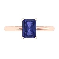 1.8 Radiant Cut Solitaire Genuine Simulated Blue Tanzanite 4-Prong Stunning Classic Statement Ring 14k Rose Gold for Women