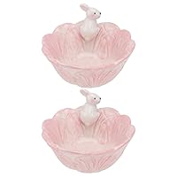 BESTOYARD 2pcs Cabbage with Rabbit Shaped Ceramic Bowls Easter Candy Dishes Easter Bunny Bowl Rice Bowls Salad Bowls Soup Bowls Ice Cream Candy Bowls for Home Restaurant